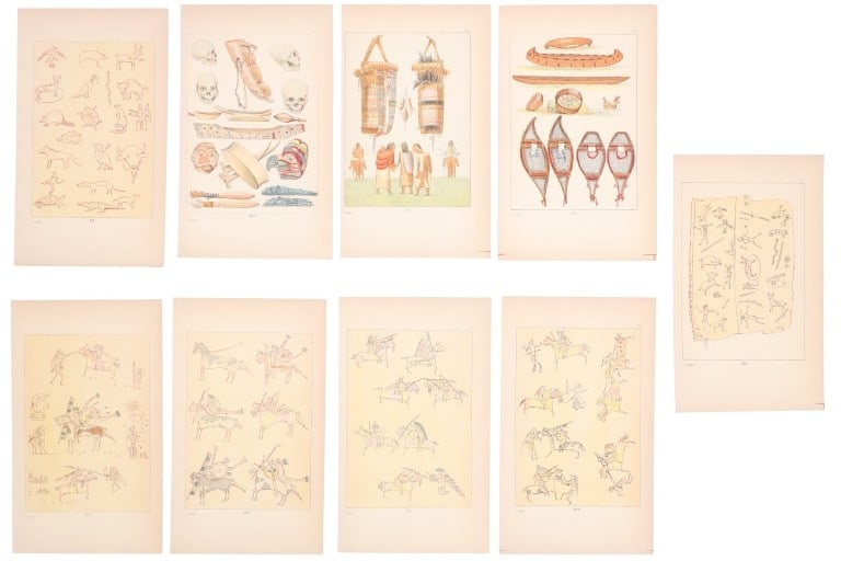 George Catlin Hand Tinted Native Etchings (9) (1 of 6)