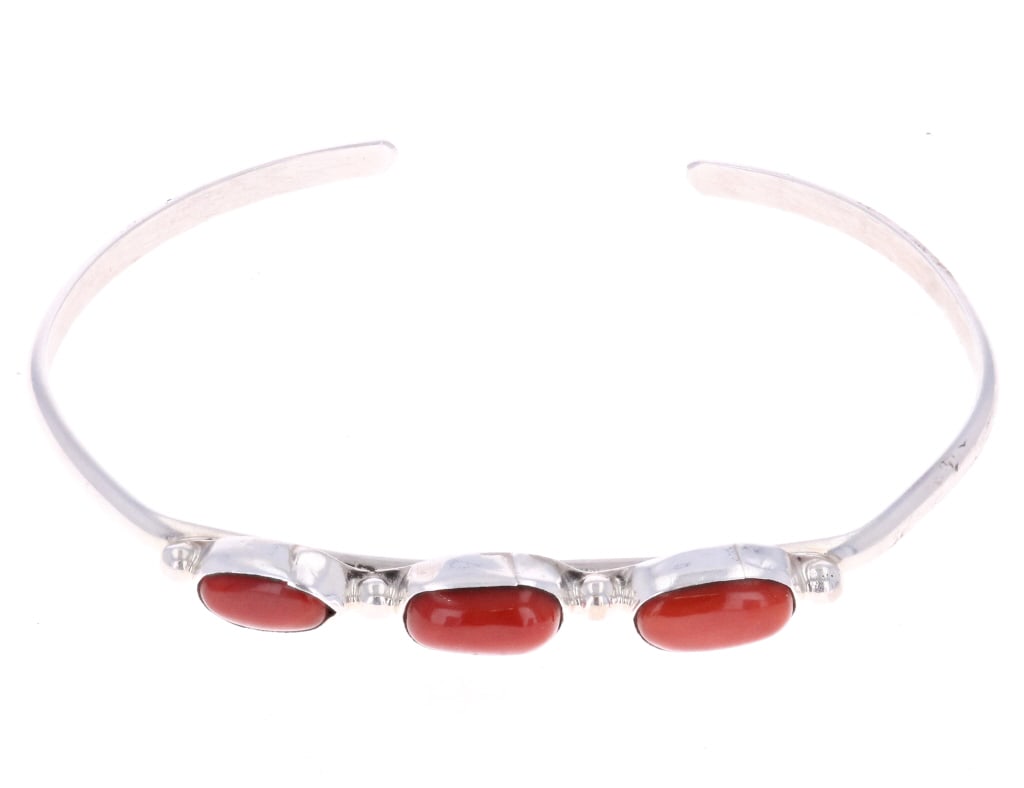 Navajo Sterling & Red Coral Branch Cuff Bracelet (1 of 4)