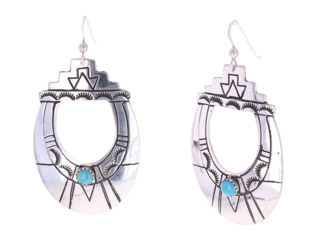 Navajo Tommy Singer Sterling & Turquoise Earrings (1 of 4)