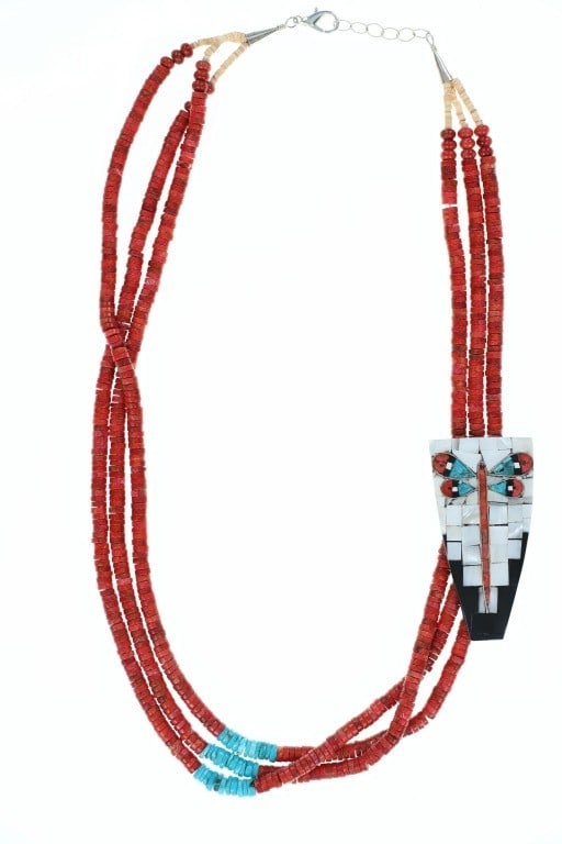 Santo Domingo Pueblo P & R Rosetta Inlay Necklace (1 of 7)