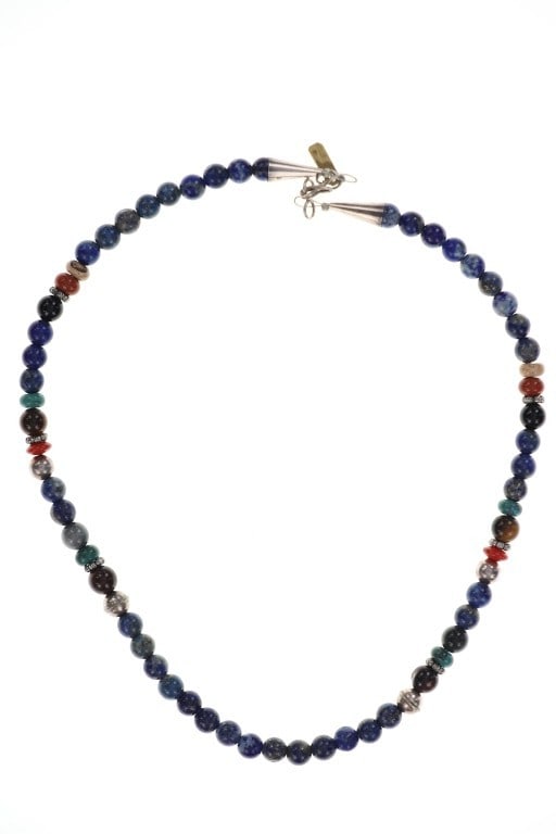 Navajo Tommy Rose Singer Sterling Lapis Necklace (1 of 5)