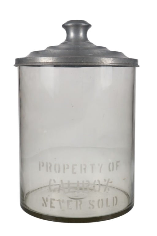 Calirox Glass Counter-Top Display Cookie Jar: For your consideration is this glass, mercantile counter-top Calirox cookie display from the late 19th century to early 20th century. This cookie jar would have sat on a counter top at a mercantile