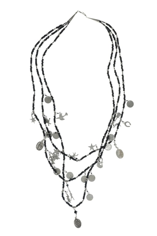 Guatemalan Silver & Jet Catholic Charm Necklace (1 of 6)