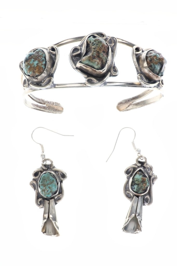Vintage Pawn Navajo Turquoise Silver Jewelry Set (1 of 9)