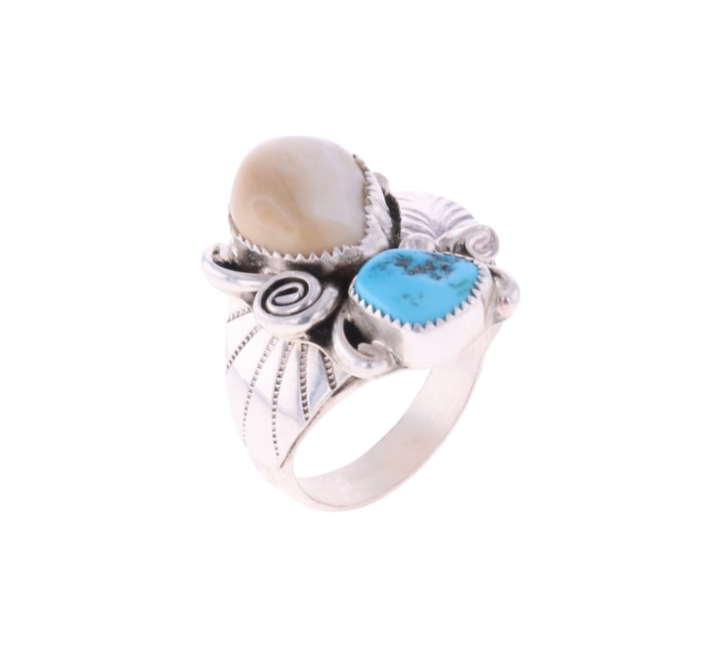 Navajo Elk Tooth & Turquoise Men's Ring -Signed (1 of 8)