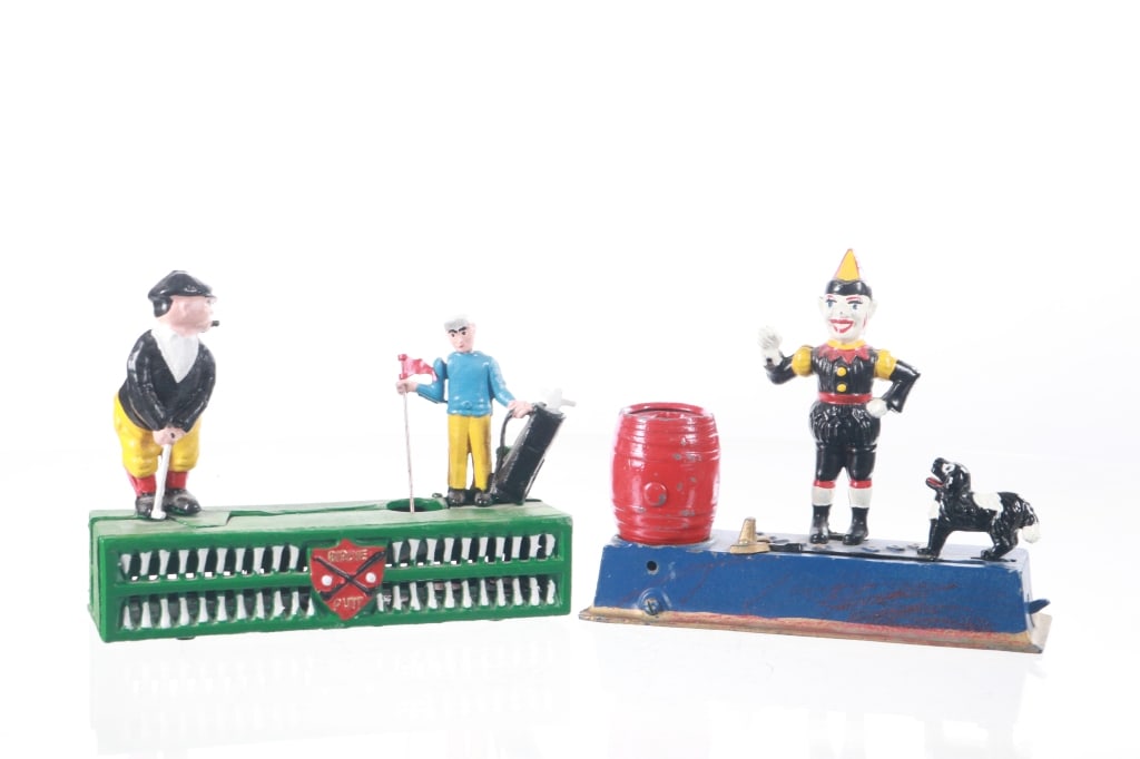 Trick Dog & Birdie Putt Cast Iron Coin Banks 1950s (1 of 14)