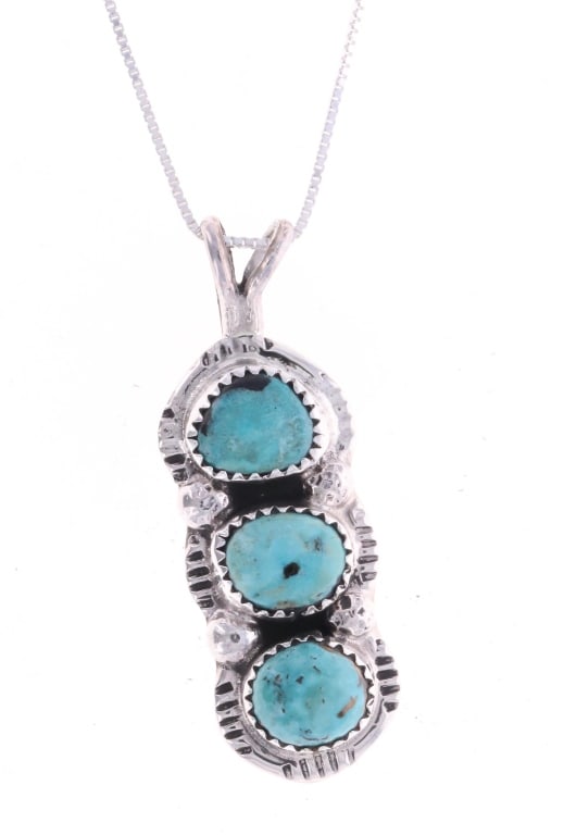 Navajo C.C. Tsosie Sterling & Turquoise Necklace (1 of 4)