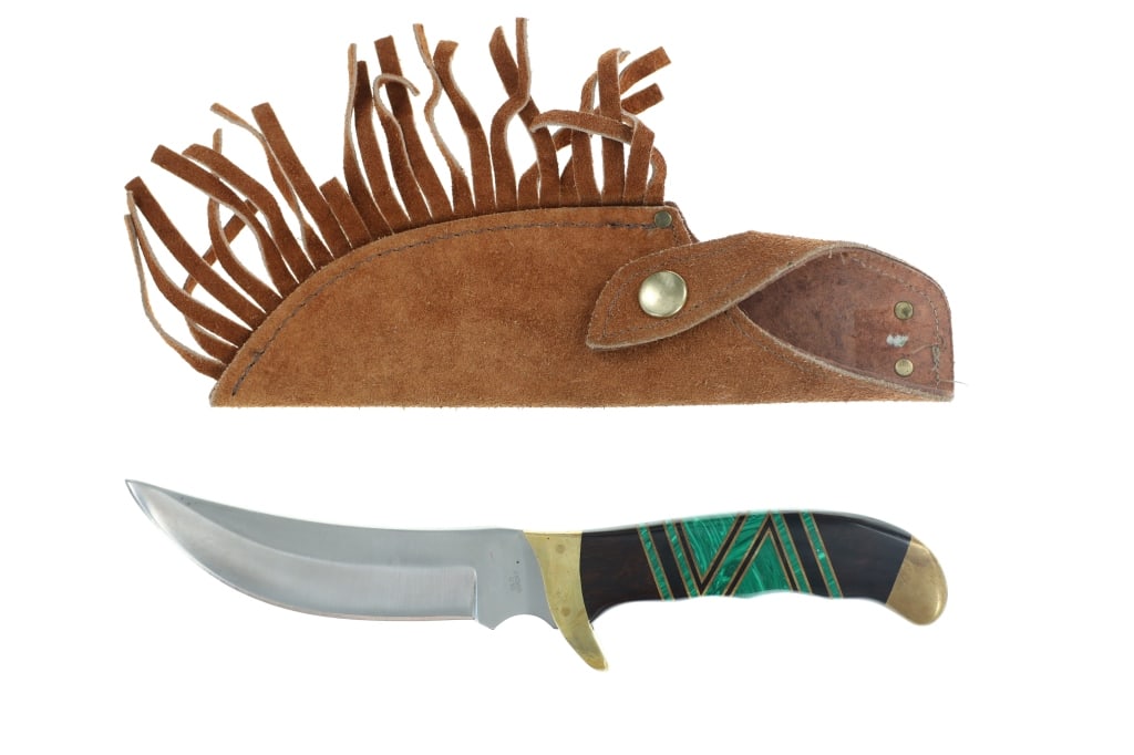Old Smoky Malachite Inlaid Curved Fighting Knife (1 of 8)