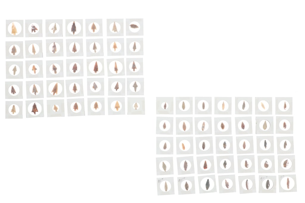 Sub Saharan Arabian Projectile Points c. 7500-6500: Featured in this lot is this Sub Saharan Arabian projectile points circa 7500-6500. There are a total of 70 points in this collection. Every point in this collection are small with triangular design o