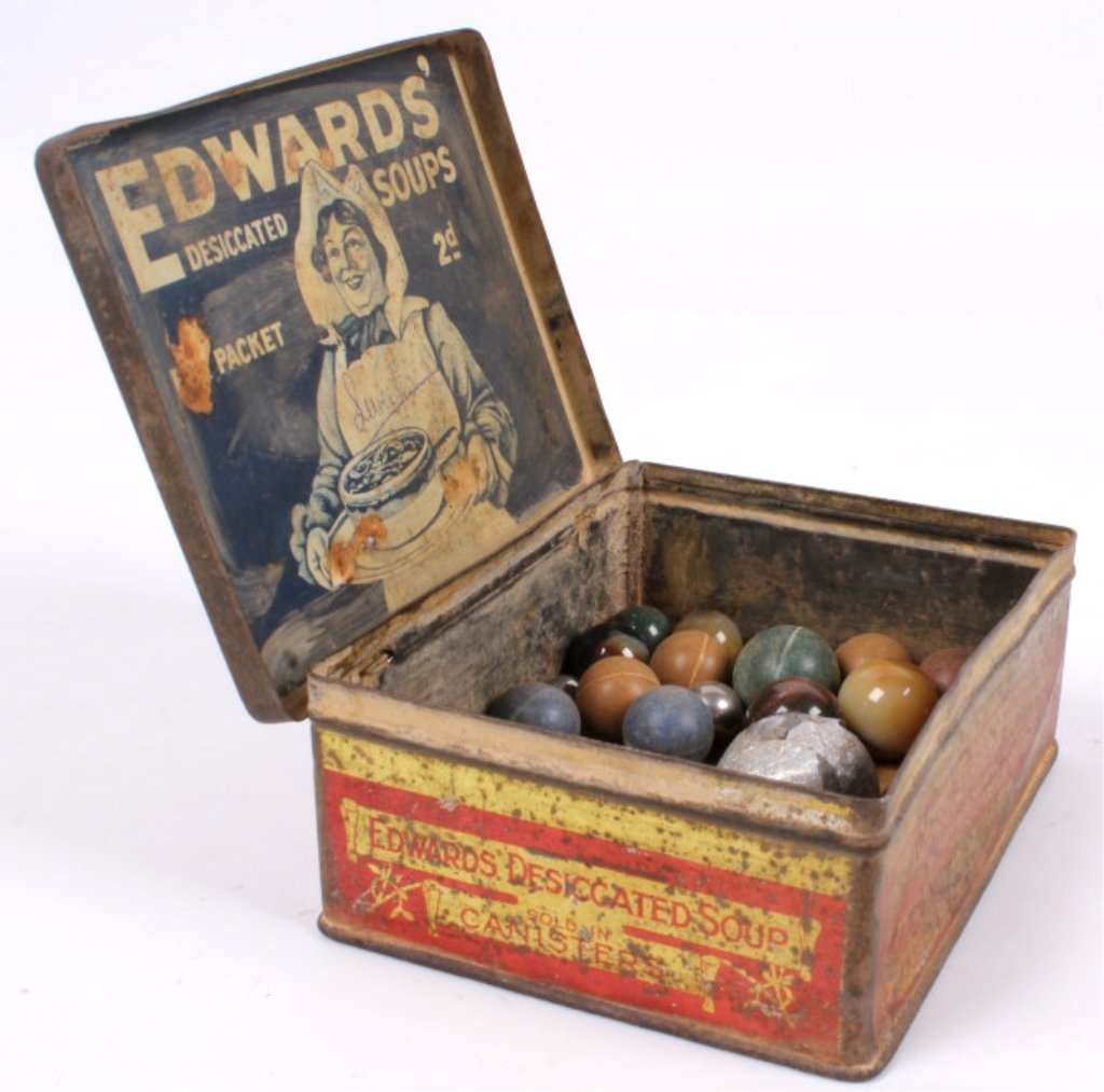 Antique Collection of Marbles in Edwards Tin - 4