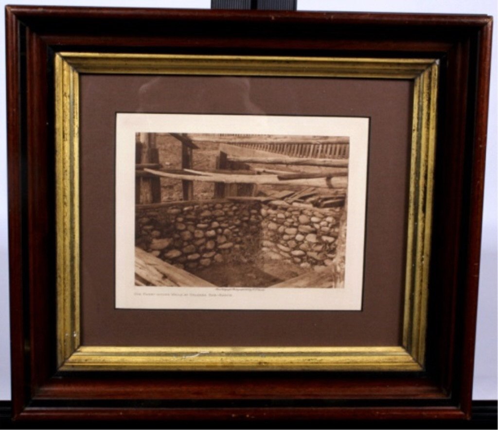 "Old Sweat House Walls" by E.S. Curtis: This is a photogravure original artwork piece from copyright photograph by the famed E.S. Curtis. The full title is "Old Sweat-House Walls at Orleans Bar-karok." This has the classic subject matter th