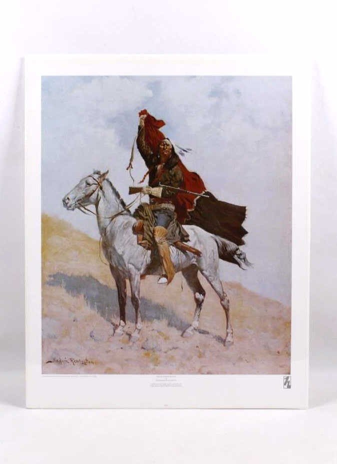 "The Blanket Signal" by Frederic Remington: This print is from the Museum of Fine Arts Houston. It is shrink wrapped on foam board. It measures 22.75" x 28.25"