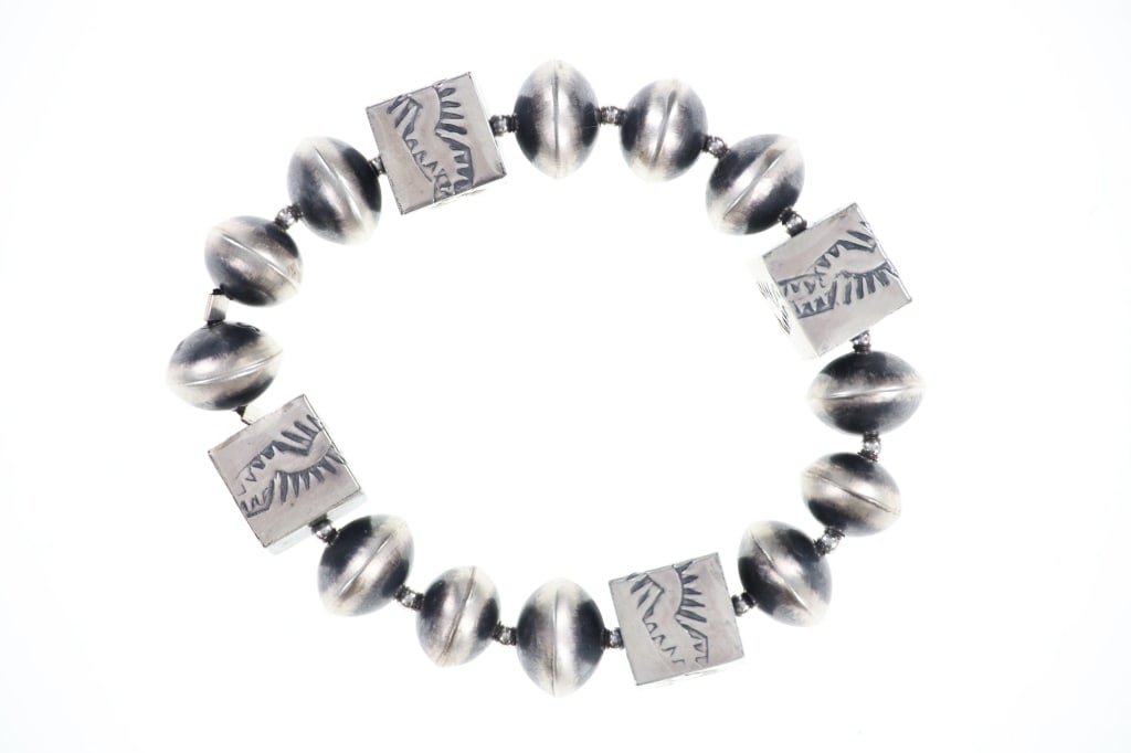 Navajo Sterling Silver Cube & Pearl Bracelet (1 of 7)