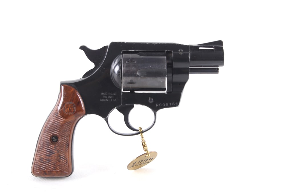 R.G. Industries Model RG40 .38 Spl DA Revolver: Featured in this lot we have a R.G. Industries model RG40 double action revolver chambered in .38 special. The revolver was manufactured from between 1970-1986 by R.G. Industries. The pistol displays 