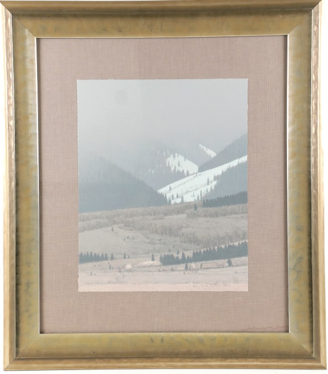 Original Russell Chatham Lithograph, "Late Winter": Presented in this lot is an Original Russell Chatham Lithograph, "Late Winter", specifically titled "Mount Delano in Late Winter", Signed, 1992, Limited Edition #221/275. This poignant artwork capture