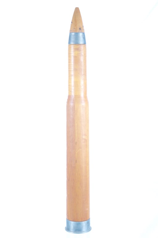 WWII USN MK-6 Dummy Practice Round c. 1944: Featured in this lot is this WWII USN MK-6 dummy practice round circa 1944. The practice round is wonderfully and professionally crafted maple and steel construction that shows the approximate size,