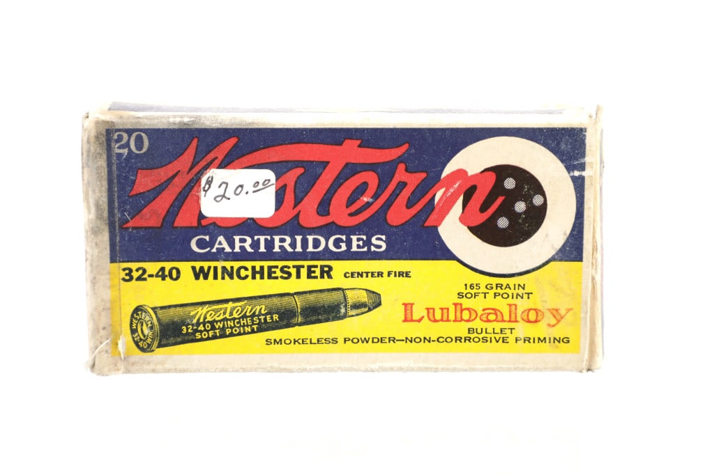 Western 32-40 Winchester Center Fire Cartridges: Featured in this lot is this Western 32-40 Winchester Center Fire Cartridges (20). The ammunition in the box shows the proper number of rounds and the proper ammunition as labeled on the outside of