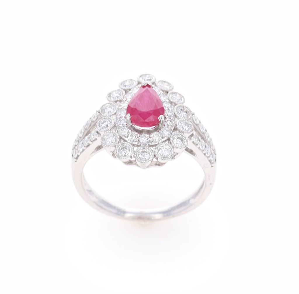 Platinum 1.33ct Ruby and 0.82ct Diamond Ring - 2