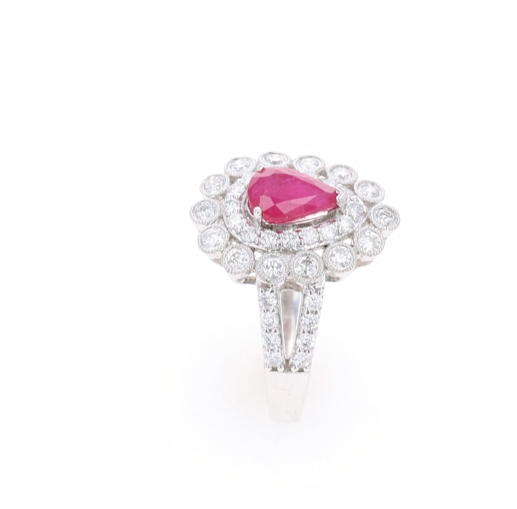 Platinum 1.33ct Ruby and 0.82ct Diamond Ring - 4