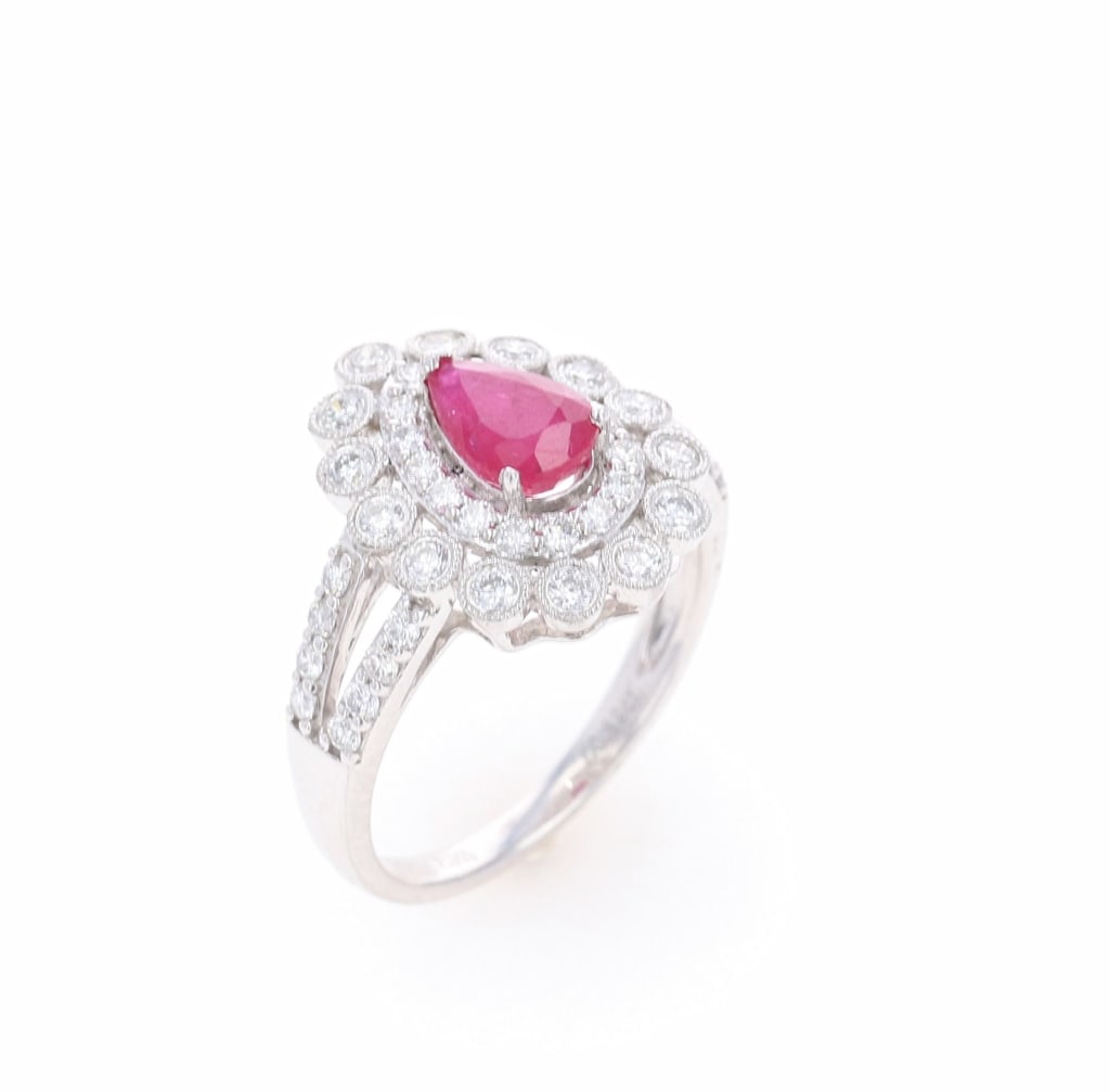 Platinum 1.33ct Ruby and 0.82ct Diamond Ring - 9