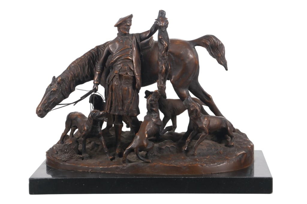Pierre Jules M?ne Bronze "The Scottish Hunt": For your consideration is an 19th-Century Signed Pierre Jules Mene, "The Scottish Hunt", aka "La Chasse en ?cosse" or "La Prise du Renard". This impressive bronze depicts a Scottish hunting scene with