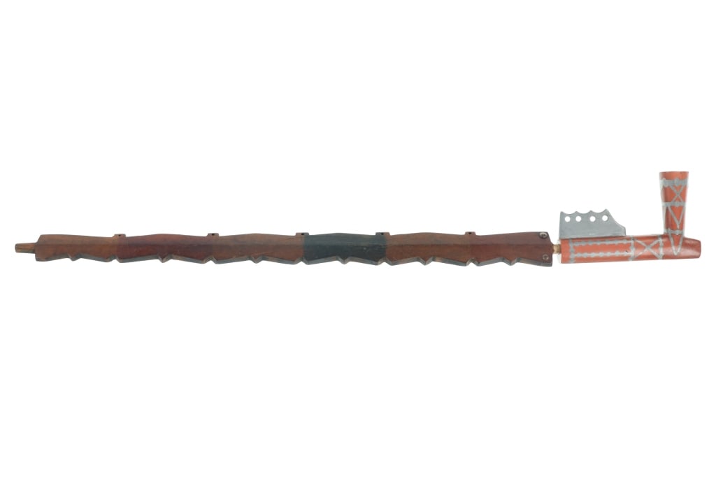 Mid-1800's Chief's Grade Cheyenne Inlaid Pipe RARE: This is an exceptionally rare and important piece of American Indian art from the early-to-mid-1800?s showing a Chief?s Grade Inlaid Pipe and carved stem collected from the Fort Washakie / Wind River 