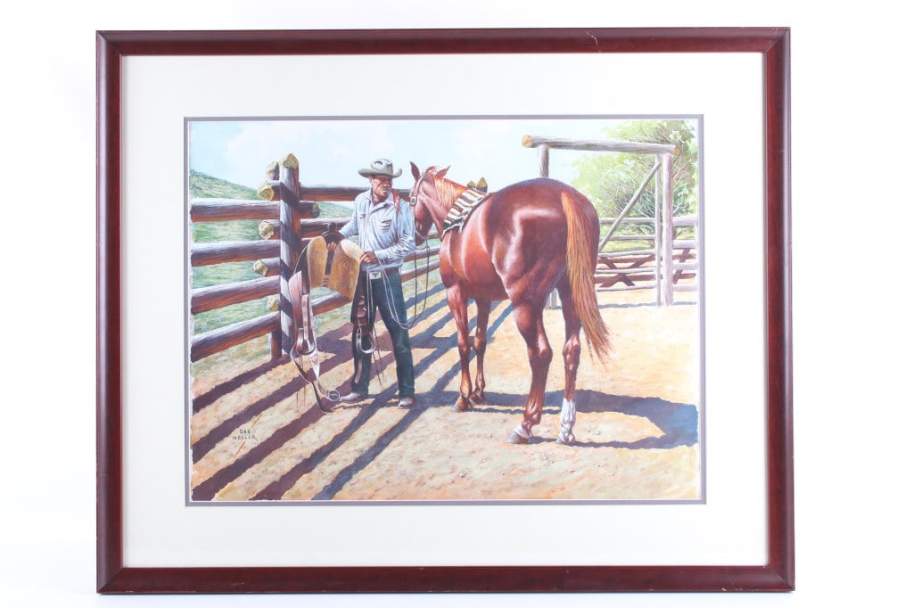 Dan Cody Muller (1888-1970) Saddlin' Up Watercolor: Featured in this lot is this original watercolor titled "Saddlin' Up" by Montana artist Dan Cody Miller born in 1888 and died in 1970. Dan (Cody) Muller was born in Choteau, MT in 1889. His father was
