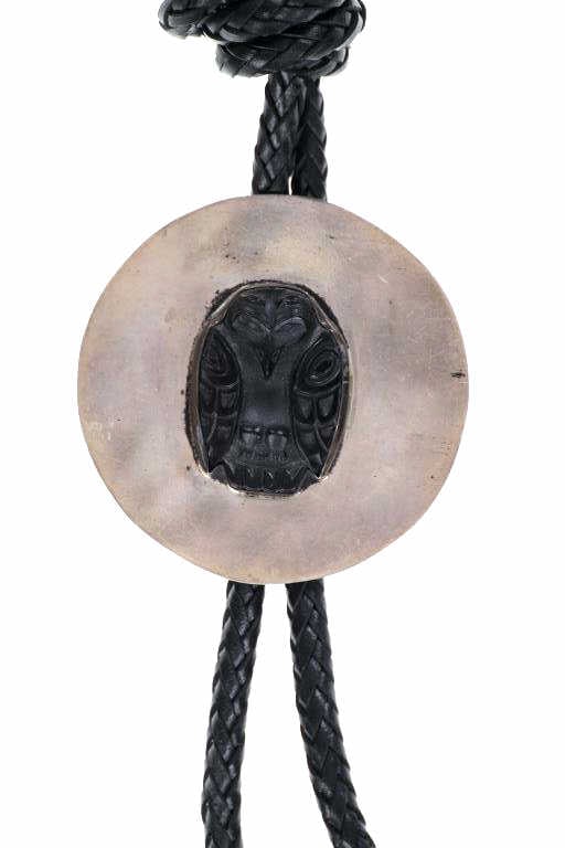 Ca. 1960s Northwest Coast Argillite Raven Bolo Tie (1 of 4)