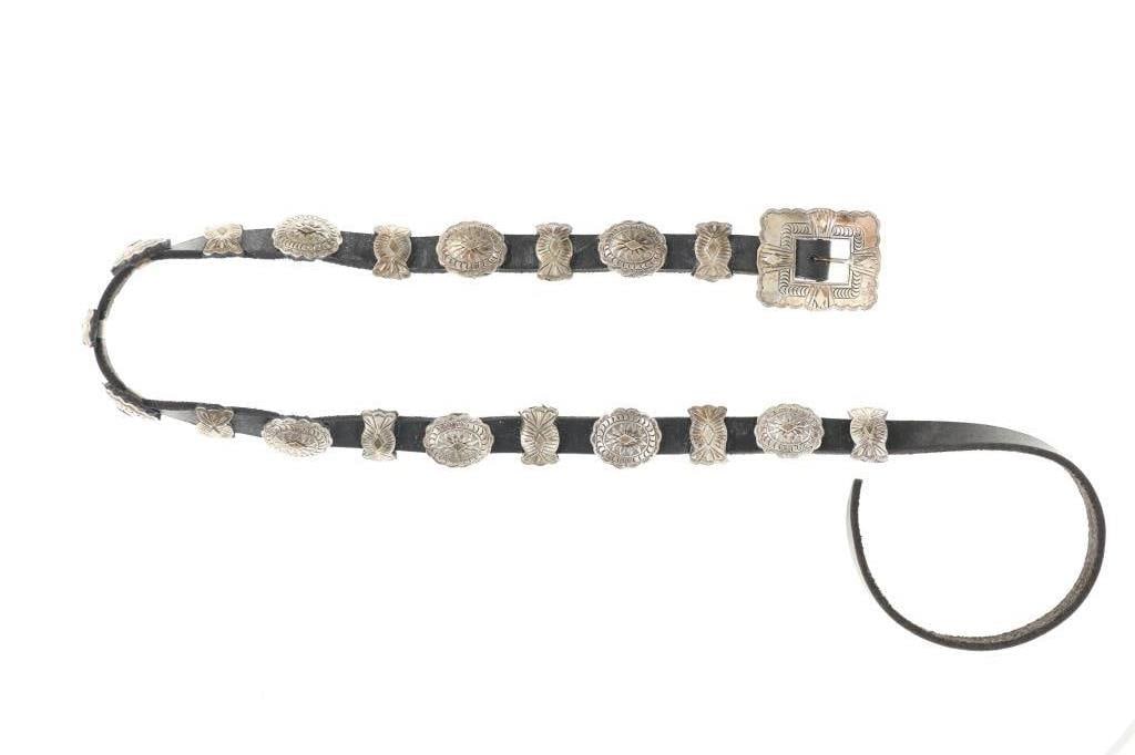 ca. 1950 Paiute Sterling Concho Belt by MR Rogers: Featured in this lot is this sterling silver concho belt circa 1950's by Paiute artist Michael R. Rogers born 1935 and died in 2024. The concho belt features a wonderfully and professionally crafted