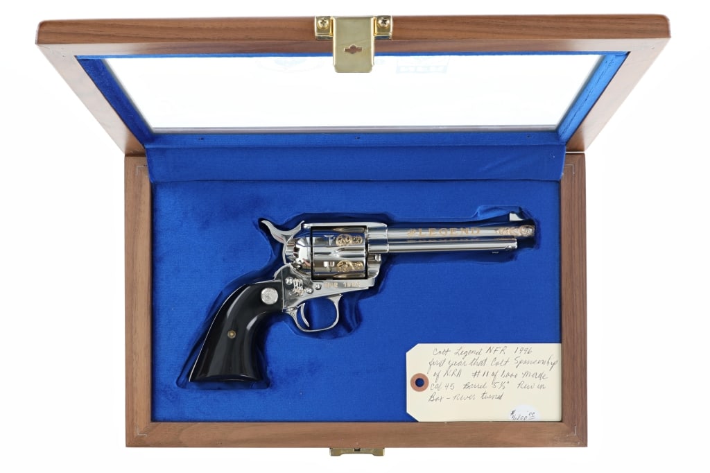 Colt Legend NFR 1996 45 Cal Commemorative Revolver: Featured in this lot we have a Colt Legend commemorative NFR 1996 single action army revolver chambered in .45 caliber. This revolver commemorates the first year that Colt sponsored the National Rodeo