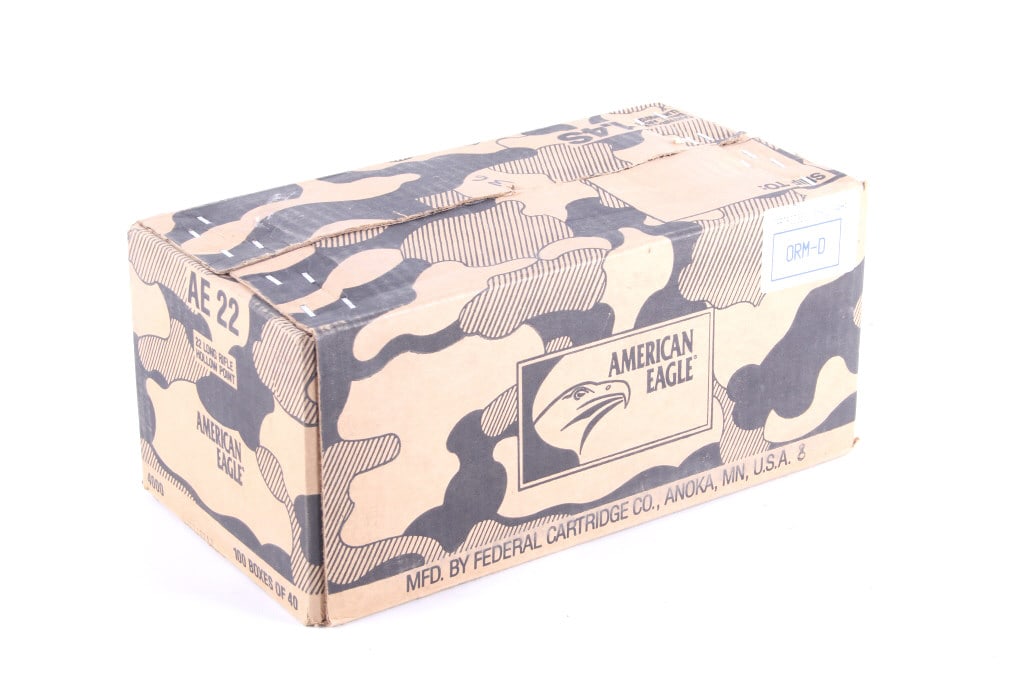 American Eagle 22 LR Hollow Point Cartridges: Offered in this lot are American Eagle 22 LR Hollow Point Rimfire Cartridges, 4000 rounds. American Eagle .22 LR Hollow Point (AE22) is a popular, affordable high-velocity rimfire load manufactured by