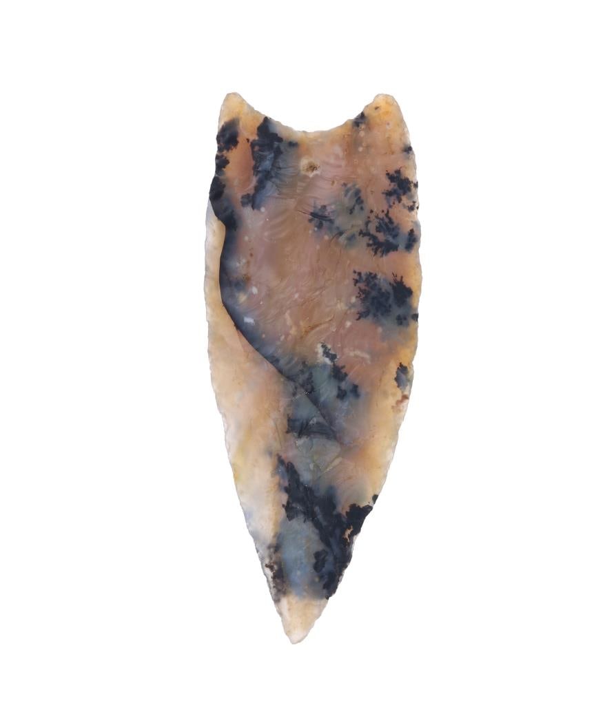 Clovis Cluster Fluted Point 15,000 - 10,000 B.P.: Featured in this lot is this Clovis cluster fluted point from the Paleo Period and aged from 15,000 - 10,000 B.P. The point features a small semi-triangular point with an excurvate shape to the blade.
