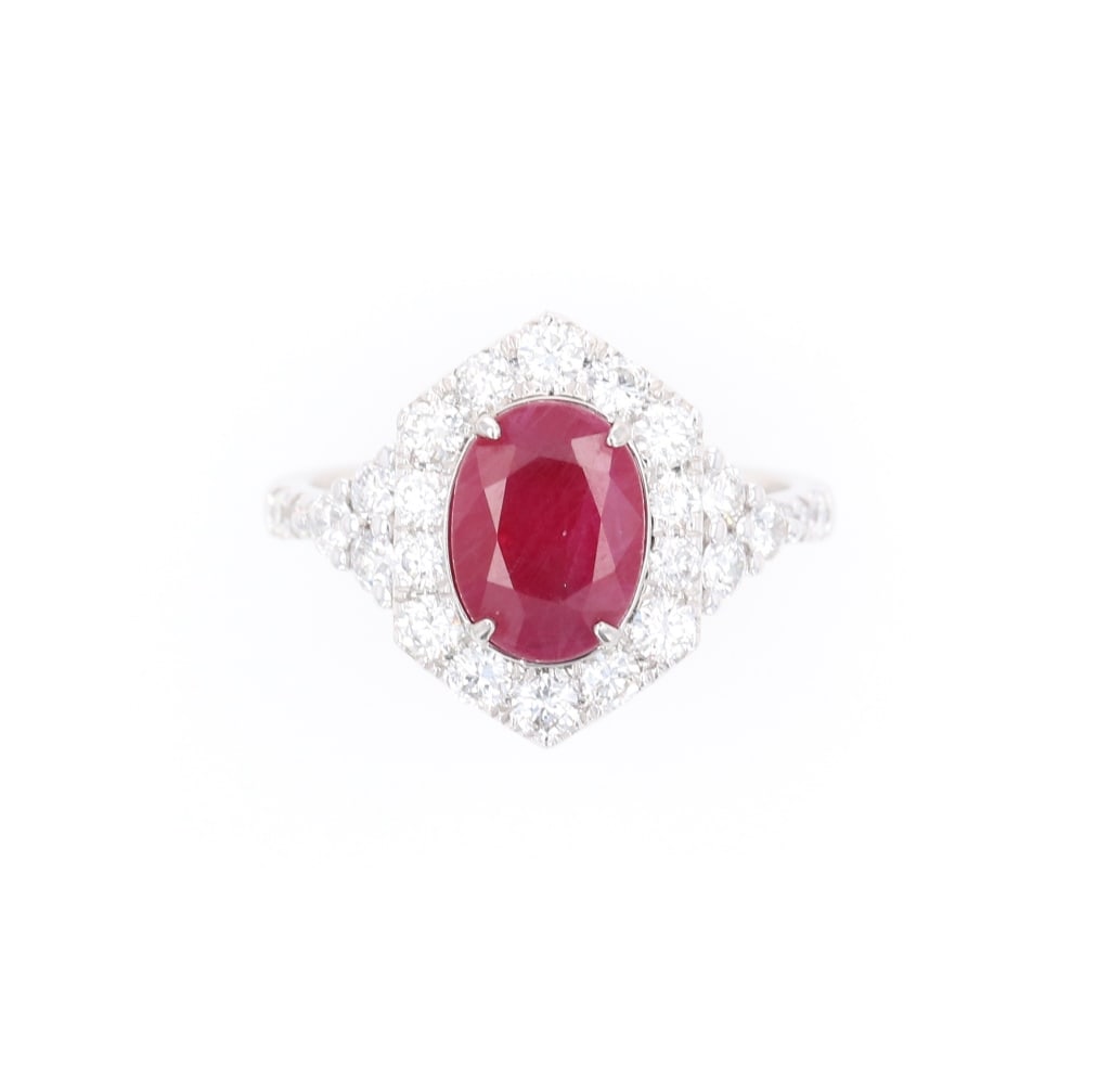 GIA RARE Burmese Ruby VS2 Diamond Platinum Ring: Featured in this lot is this rare Burmese ruby Vs2 diamond platinum ring with GIA and AIGL paperwork. The ring is polished, stamped, and tested platinum construction that is marked Oscar Friedman. The