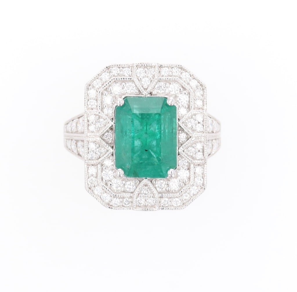 Amazing 3.59 ct. Emerald Vivid Green Platinum Ring (1 of 9)