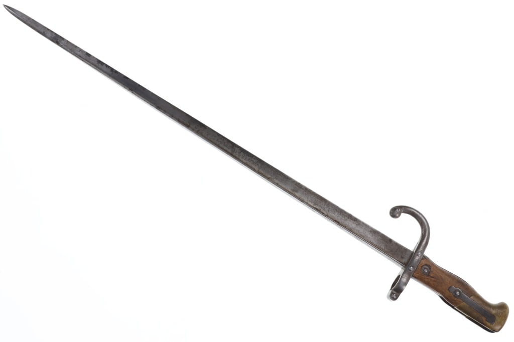 French M1874 Gras Rifle Bayonet St. Etienne 1875: Featured in this lot is this well kept, French M1874 Gras Rifle Bayonet manufactured at the French State Arms plant St. Etienne in August of 1875. The French M1874 Gras bayonet, produced from 1874 to 