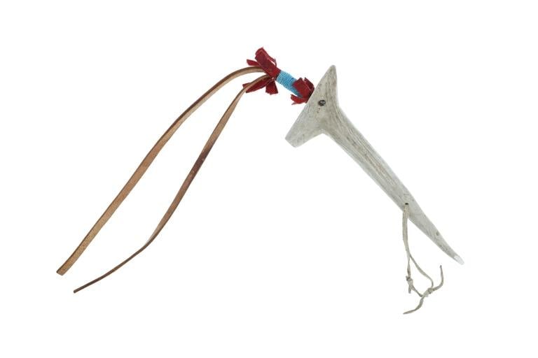 19th-Cent. Blackfeet Elk Antler Quirt w/ Beadwork: The lot features a wonderful 19th-Century Elk Antler horse quirt with beadwork from the Piegan Blackfeet of Northern Montana from an old Montana collection. The piece exhibits a large Rocky Mountain E
