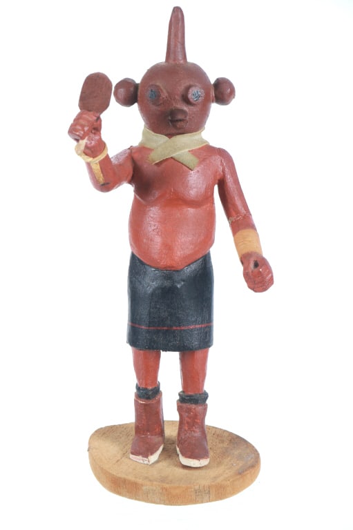 Hopi Indian Tradition "Mudhead" Kachina or Kasina: Featured in this lot is this Hopi Indian Tradition Kachina or Kasina doll called "Mudhead" circa 1930's. The Kachina doll features a wonderfully and professionally crafted naturally dyed wooden constr