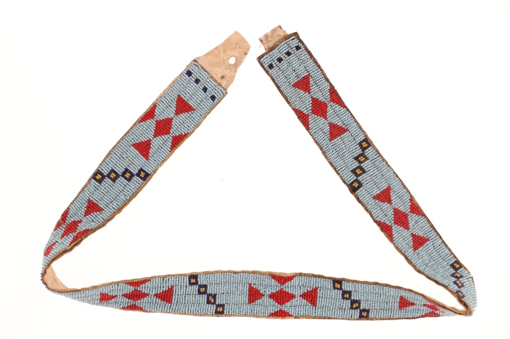 19th-Cent. Assiniboine Beaded Men's Belt: This is a fabulous fully beaded men's belt from the Assinboine of Montana of the 19th century, collected from the Rosebud Indian Reservation from the ex-collection of Ted and Lilly Jarvis and a privat