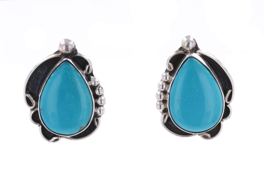 Navajo B Tsosie Sterling Silver Turquoise Earrings (1 of 4)