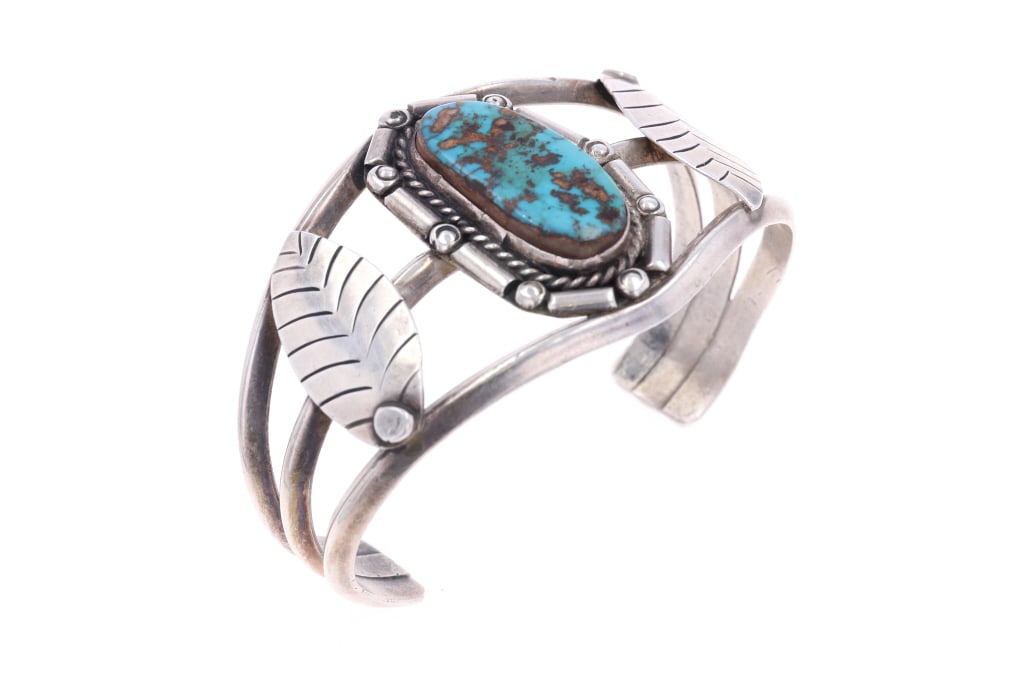 Navajo Sterling Silver Morenci Turquoise Bracelet (1 of 10)