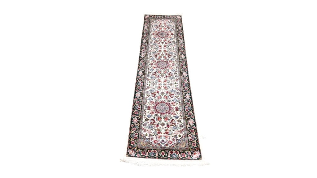 Vintage Persian Oushak Wool Runner Rug: Featured in this lot is this hand knotted Persian Oushak wool runner rug with a silk appearance with beautiful sheen that is different from each side. The Oushak rug is a style of Persian rug made in 