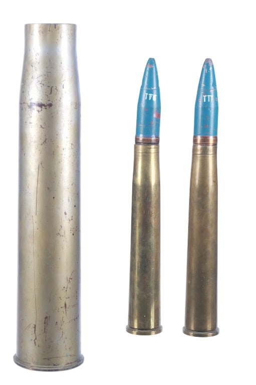 40MM MK2 Dummy Rounds & 90mm Spent Shell 1940-60s: For your consideration are two, anti-aircraft 40mm MK2 AP-T dummy rounds used in the Bofors 40 mm Automatic Gun L/60 from 1944 and 1945 and one 90mm M71 spent shell casing from the 1960s. The Swedish 