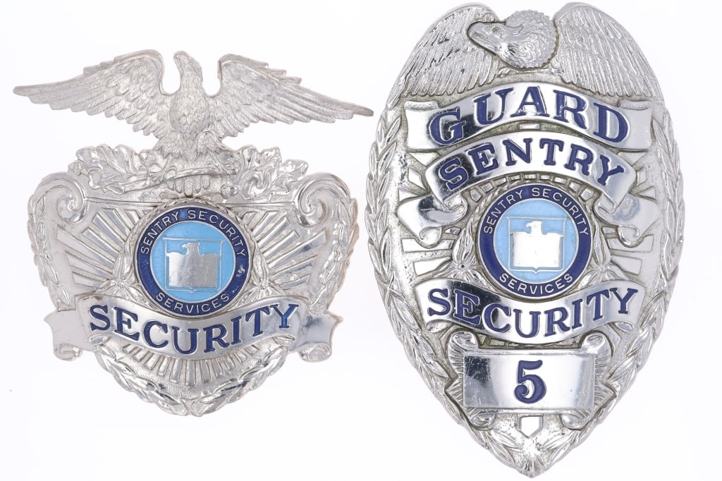 ca. 1939-1950's Entenmann-Rovin Co. Silver Badges: Featured in this lot is this Entenmann-Rovin Co. Platiloy Silver security badges circa 1939-1950's. There are two badges in this collection with both being marked with the "Entenmann-Rovin Co