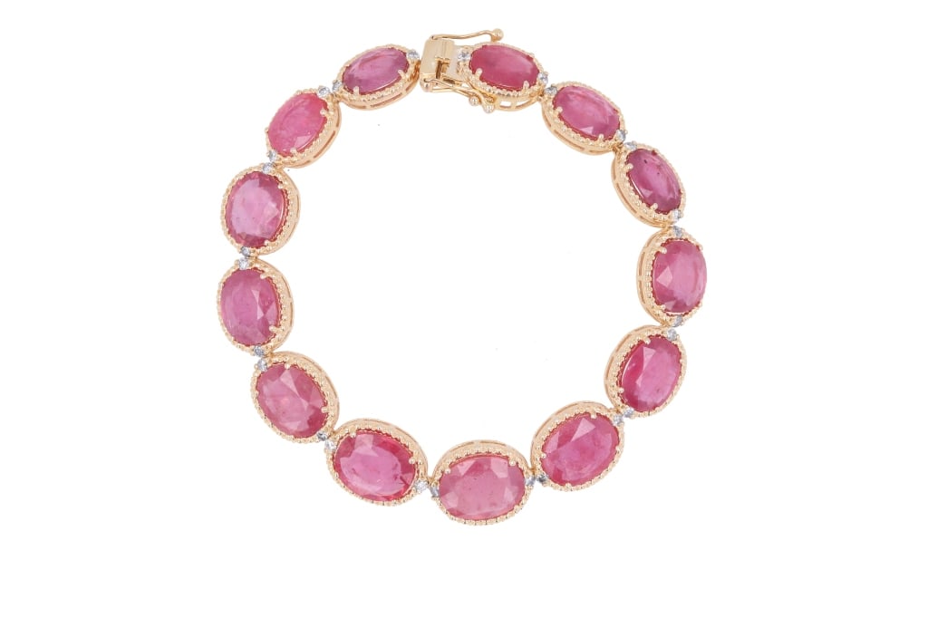 Natural Ruby Corundum & Diamonds Tennis Bracelet (1 of 5)