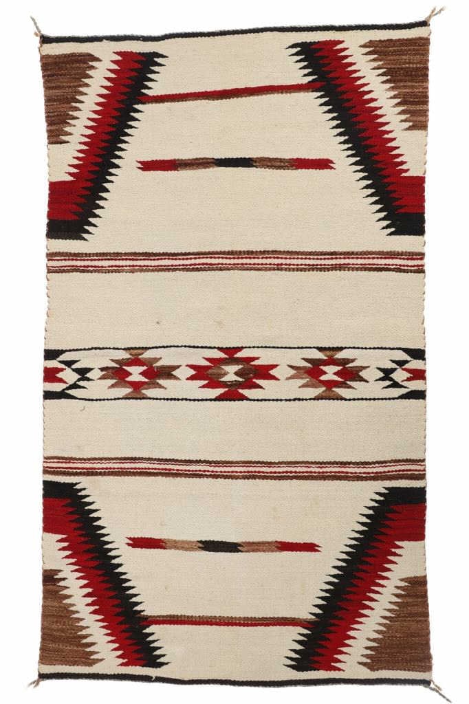 1890-1900's Navajo Double Saddle Blanket w/ Papers: This is an original Navajo Double Saddle Blanket from circa 1890-1900?s accompanied with a signed 1991 letter from Keith Guard of Guard Navajo Rugs Las Cruses, New Mexico. The rug exhibits an early, g