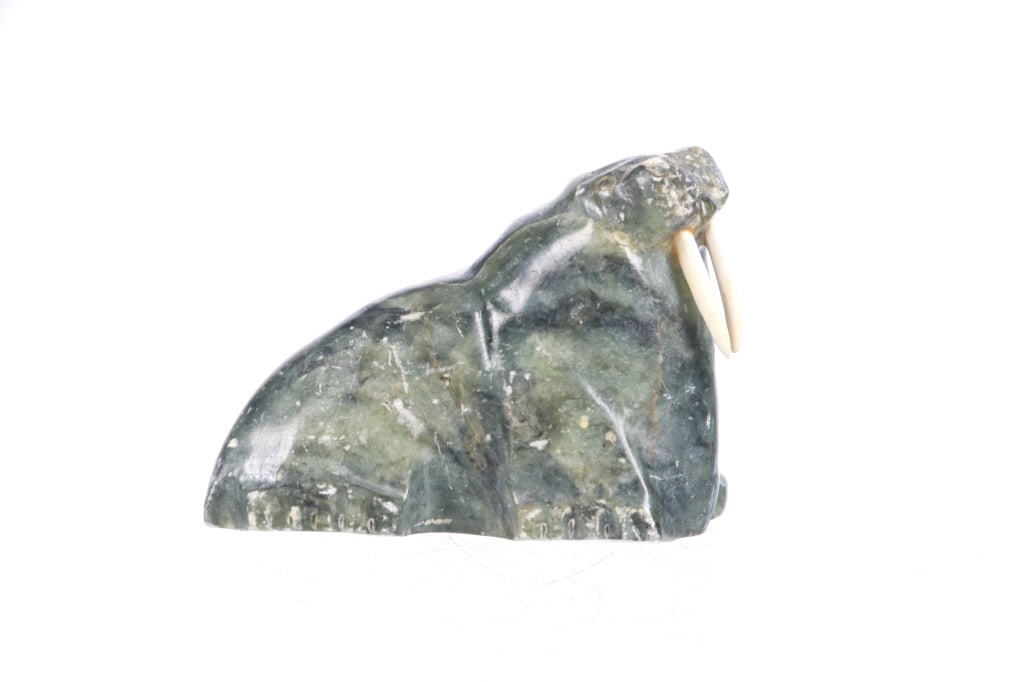 Inuit Hand Carved Soapstone Bone Walrus Sculpture (1 of 7)