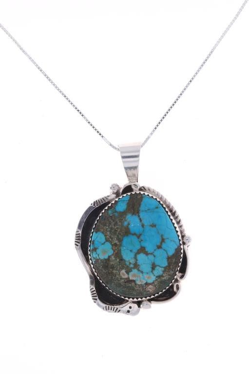 Navajo Herbert Tsosie Sterling Turquoise Necklace: Featured in this lot is this sterling silver turquoise necklace from Navajo artist Herbert Tsosie. The necklace features a wonderfully and professionally crafted sterling silver turquoise necklace fro