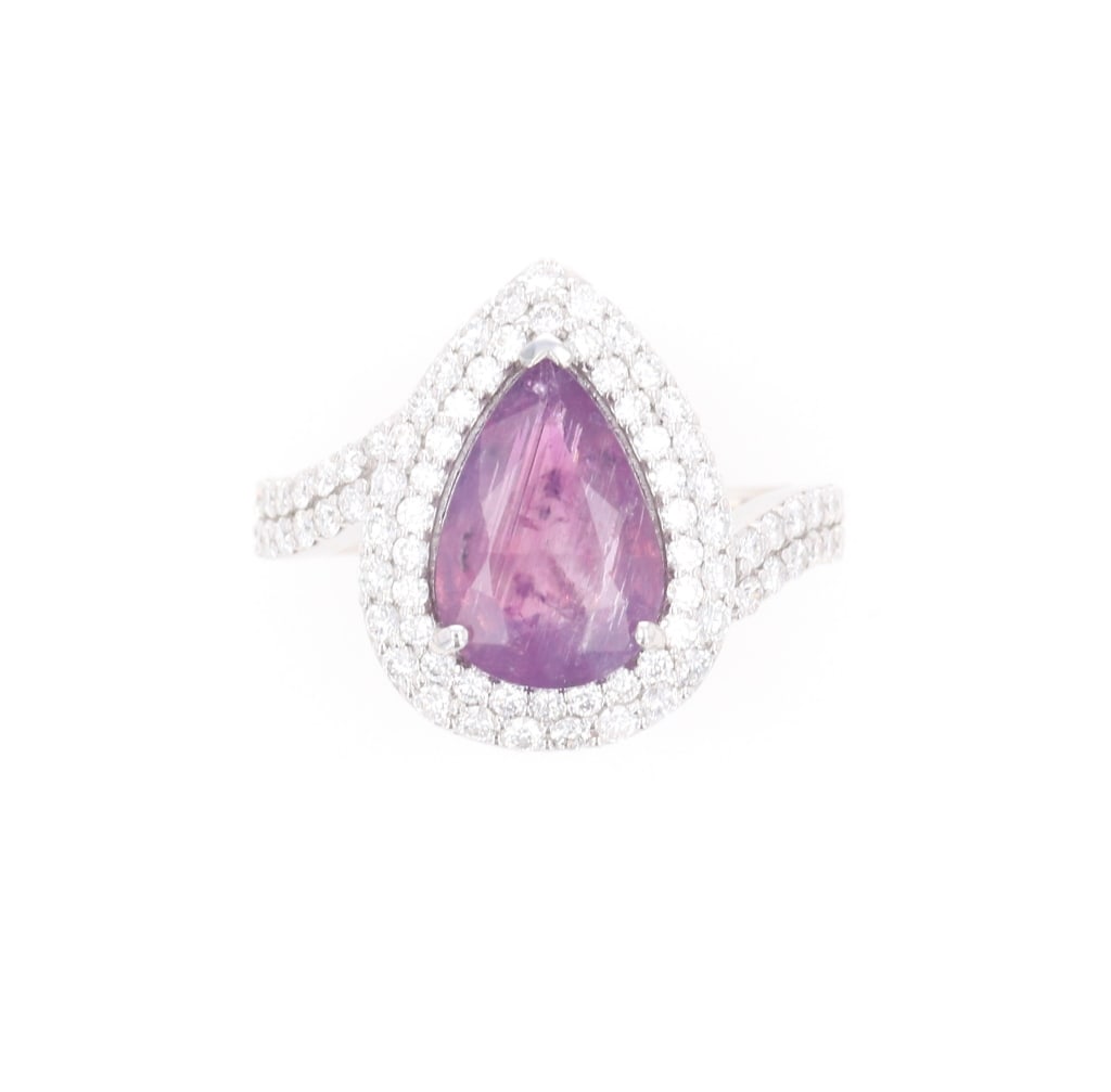 Rare Certified Kashmir Sapphire VS1 Designer Ring: This is a Rare Unheated Natural Kashmir Sapphire with GIA Certification set in a platinum Oscar Friedman designer band with VS1 natural diamonds. The ring shows a 2.91 carat pear brilliant faceted cut