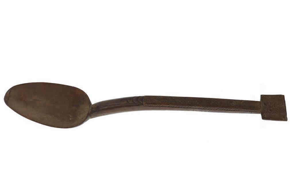 Ca. 19th C. Penobscot Indian Carved Wooden Ladle: Featured in this lot is this Penobscot Indian carved wooden ladle circa 19th century. The ladle features a wonderfully and professionally crafted hardwood construction that shows a carved design to th