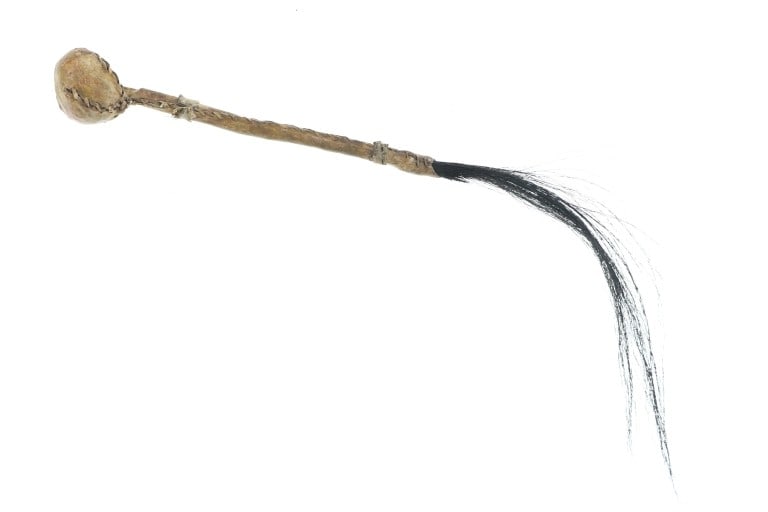 Ca. 1870-1880 Floppy Head Skullcrusher War Club: Featured in this lot is this RARE size Plains Indians squaw or child's floppy head sklullcrusher war club circa 1870 to 1880's. The war club is wonderfully and professionally crafted natural material 